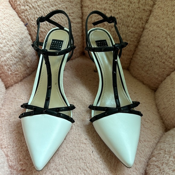 WHBM White & Black Studded Sling back pumps size 8 - Picture 4 of 7